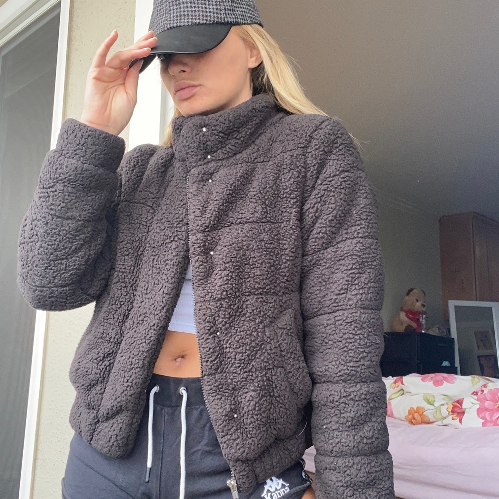 Ci Sono black faded fuzzy puffer jacket